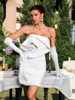 Dresses|Mini Dresses*Mew Mews Fashion Darlita Strapless Flower Ruched Mini Dress