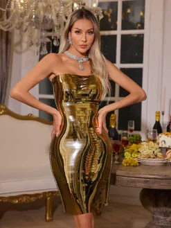 Embellishment|Dresses*Embellishment Darold Strapless Metal Mini Dress In Gold