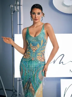 Embellishment|Dresses*Embellishment Darrell Print Crystal Fringe Maxi Dress