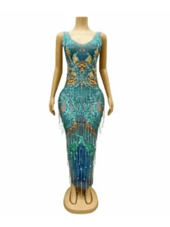 Embellishment|Dresses*Embellishment Darrell Print Crystal Fringe Maxi Dress