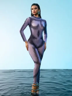 Embellishment*Embellishment Dasani Printed Rhinestone Jumpsuit