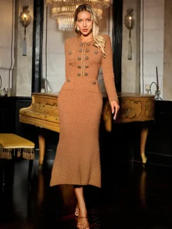 Dresses|Midi Dresses*Mew Mews Fashion Datherine Long Sleeve Tweed Midi Dress