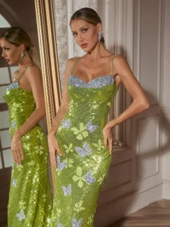Embellishment|Dresses*Lu Yili Dayshaun Butterfly Rhinestone Sequin Maxi Dress