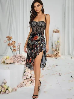 Dresses|Midi Dresses*Mew Mews Fashion Deborah Mesh Floral Midi Dress