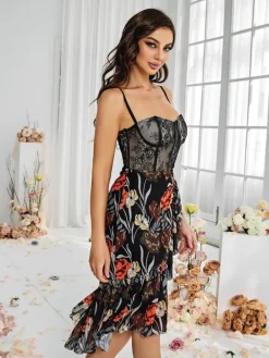 Dresses|Midi Dresses*Mew Mews Fashion Deborah Mesh Floral Midi Dress