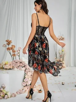 Dresses|Midi Dresses*Mew Mews Fashion Deborah Mesh Floral Midi Dress