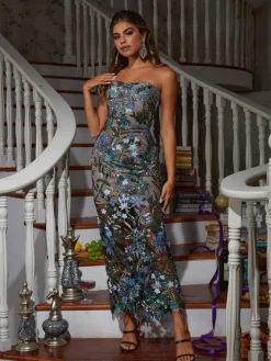 Dresses|Midi Dresses*Mew Mews Fashion Debra Flower Embroidered Sequin Midi Dress