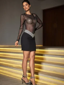Embellishment|Dresses*Lu Yili Decima Long Sleeve Crystal Dress