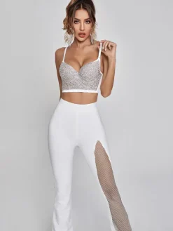 Pants & Shorts*Bandage Della Mesh Diamond Pants In White