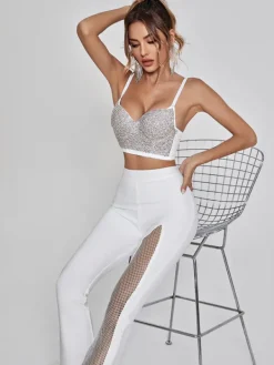 Pants & Shorts*Bandage Della Mesh Diamond Pants In White