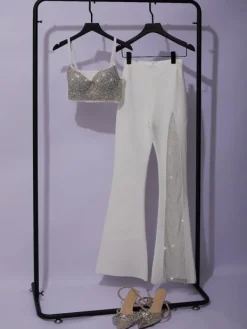 Pants & Shorts*Bandage Della Mesh Diamond Pants In White