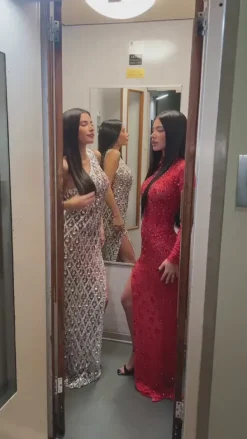 Dresses*W Jia O/S Demi Long Sleeve Rhinestone Maxi Dress