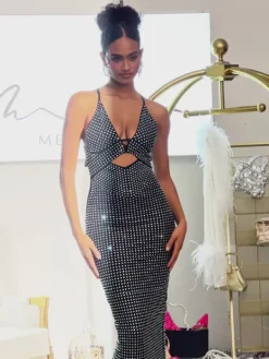 Dresses|Maxi Dresses*Mew Mews Fashion Denali Halterneck Hollow Rhinestone Midi Dress In Black