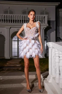 Embellishment|Dresses*Embellishment Derby Pearl Feather Sequin Dress