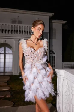 Embellishment|Dresses*Embellishment Derby Pearl Feather Sequin Dress