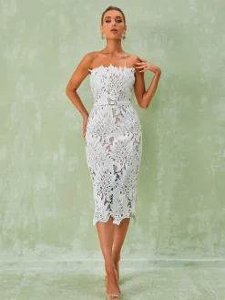 Dresses|Midi Dresses*Bandage Despina White Lace Midi Dress