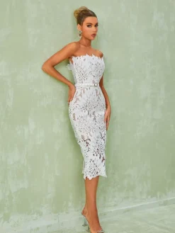 Dresses|Midi Dresses*Bandage Despina White Lace Midi Dress