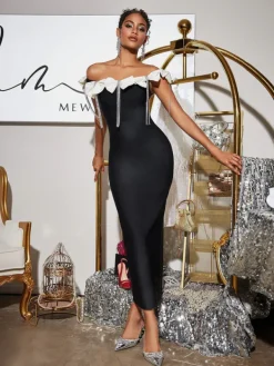 Dresses|Midi Dresses*Bandage Devrim Bow Fringe Midi Dress