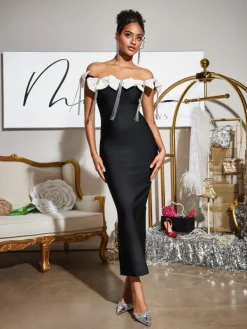 Dresses|Midi Dresses*Bandage Devrim Bow Fringe Midi Dress