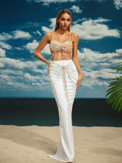 Beaded Wear|Tops*Mew Mews Fashion O/S Didrika Fringe Gemstone Beaded Bralette