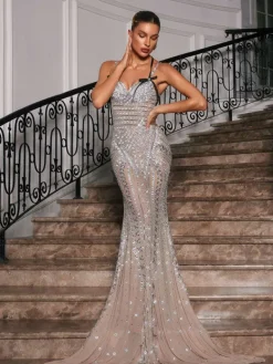 Embellishment|Dresses*Embellishment Disen Spaghetti Rhinestone Embellished Maxi Dress