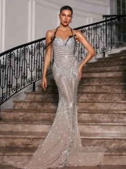 Embellishment|Dresses*Embellishment Disen Spaghetti Rhinestone Embellished Maxi Dress