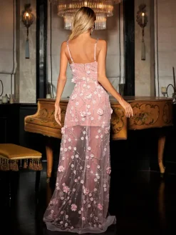 Embellishment|Dresses*Lu Yili Doly Spaghetti Flower Split Maxi Dress