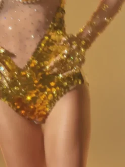 Bodysuits|Tops*W Jia Dorien Spaghetti Rhinestone Bodysuit In Gold