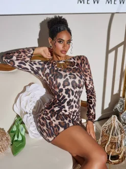 Dresses|Mini Dresses*Mew Mews Fashion Dosen Open Back Leopard Mini Dress