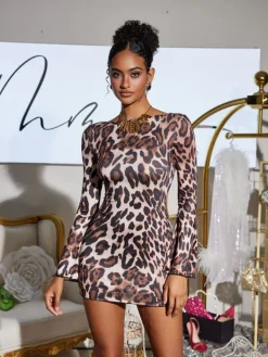 Dresses|Mini Dresses*Mew Mews Fashion Dosen Open Back Leopard Mini Dress