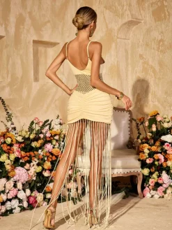Dresses|Maxi Dresses*Mew Mews Fashion Dravyx Spaghetti Fringe Ruched Maxi Dress
