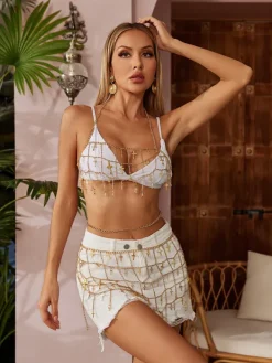 Beaded Wear*Mew Mews Fashion O/S Drexel Hollow Fringe Skirt Set