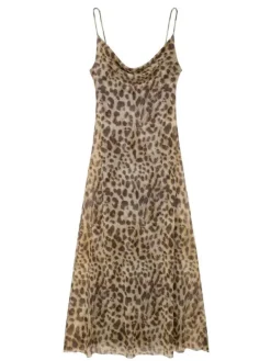 Midi Dresses|Dresses*Mew Mews Fashion Drynthia Spaghetti Leopard Midi Dress In Brown