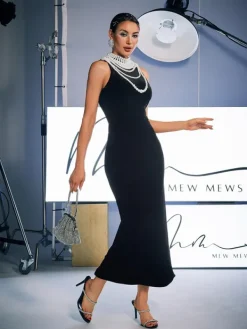 Dresses|Maxi Dresses*Mew Mews Fashion Dustin High Neck Pearl Embellished Maxi Dress