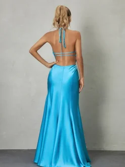 Dresses*Mew Mews Fashion Dymphna Draped Neck Satin Maxi Dress