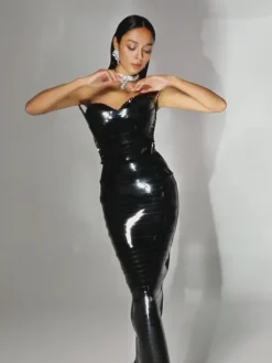 Dresses|Midi Dresses*Jiu Bajia O/S Eadward Strapless Metallic Midi Dress In Black