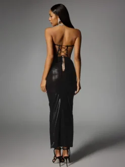 Dresses|Midi Dresses*Jiu Bajia O/S Eadward Strapless Metallic Midi Dress In Black