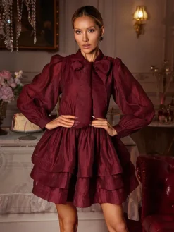 Dresses|Mini Dresses*Mew Mews Fashion Eairein Long Sleeve Bow Ruffle Mini Dress