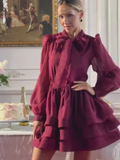 Dresses|Mini Dresses*Mew Mews Fashion Eairein Long Sleeve Bow Ruffle Mini Dress