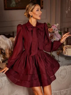 Dresses|Mini Dresses*Mew Mews Fashion Eairein Long Sleeve Bow Ruffle Mini Dress