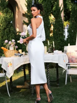 Dresses|Maxi Dresses*Mew Mews Fashion Earvin One Shoulder Crystal Satin Midi Dress