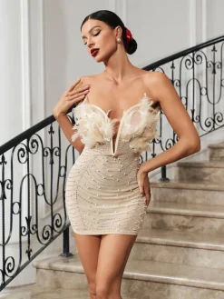 Dresses|Mini Dresses*Mew Mews Fashion Easton Strapless Feather Pearl Mini Dress