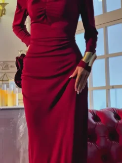 Dresses|Midi Dresses*Mew Mews Fashion Ebrill Long Sleeve Flower Split Midi Dress