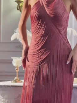 Dresses|Maxi Dresses*Bandage Edaline Halterneck Fringe Midi Dress