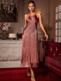 Dresses|Maxi Dresses*Bandage Edaline Halterneck Fringe Midi Dress