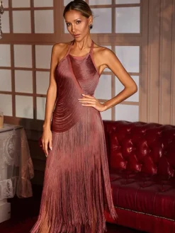Dresses|Maxi Dresses*Bandage Edaline Halterneck Fringe Midi Dress