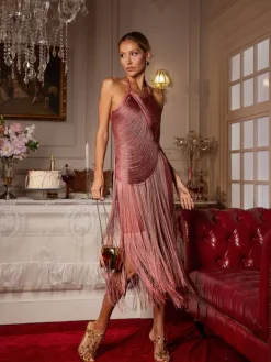 Dresses|Maxi Dresses*Bandage Edaline Halterneck Fringe Midi Dress