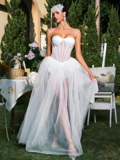 Dresses|Maxi Dresses*Mew Mews Fashion Eddard Strapless Corset Mesh Maxi Dress