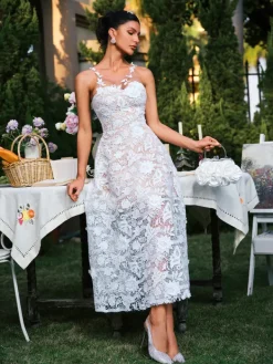 Dresses|Midi Dresses*Mew Mews Fashion Edena Sleeveless Flower Lace Midi Dress
