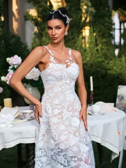 Dresses|Midi Dresses*Mew Mews Fashion Edena Sleeveless Flower Lace Midi Dress
